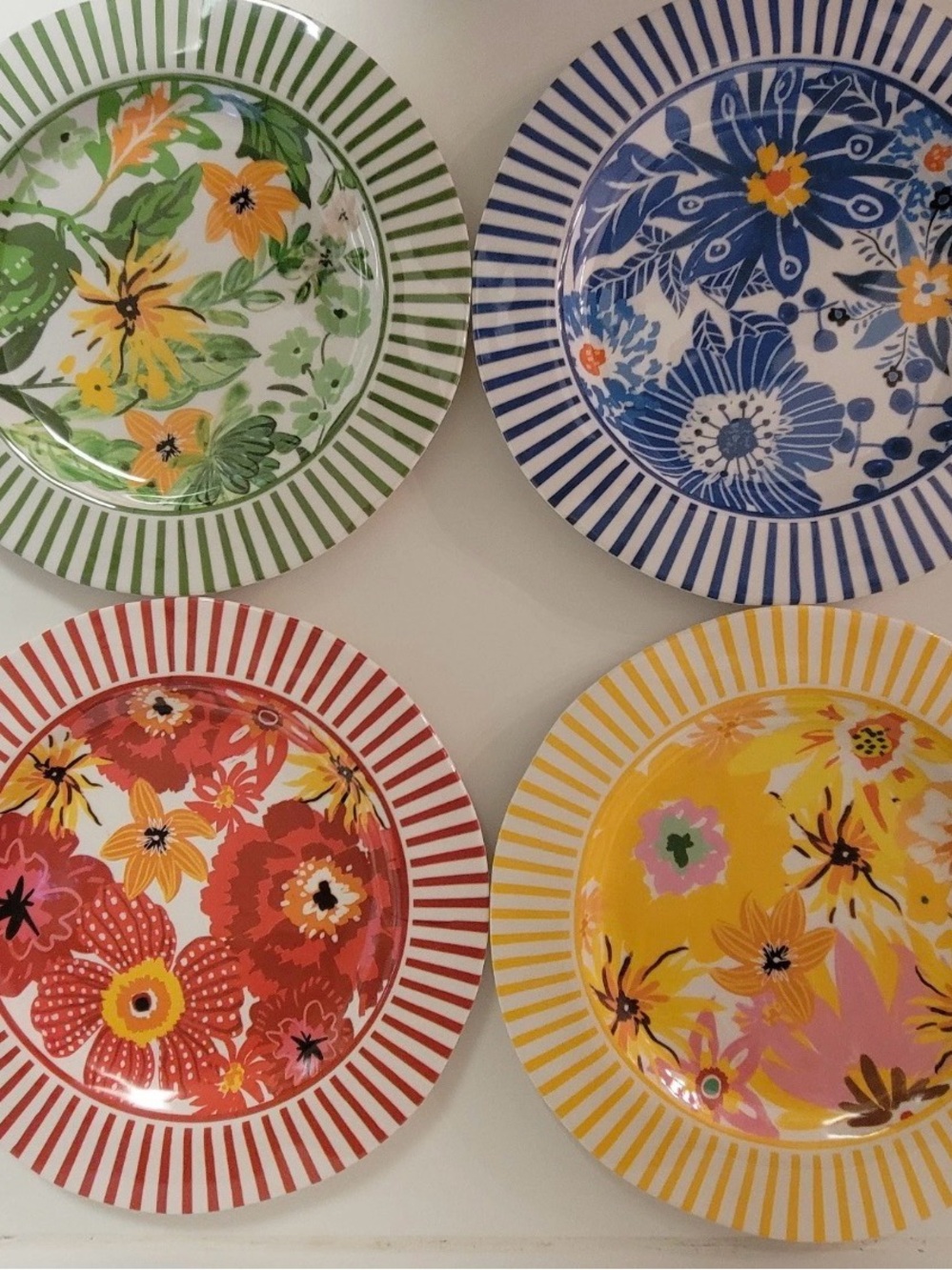Hobby Lobby Floral & Striped Melamine 11” Dinner Plates Summer Vibrant 4pk Set